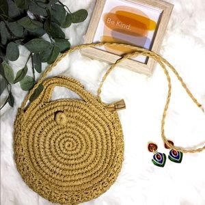 Straw Crossbody Mini Hand Bag (Light Brown)
